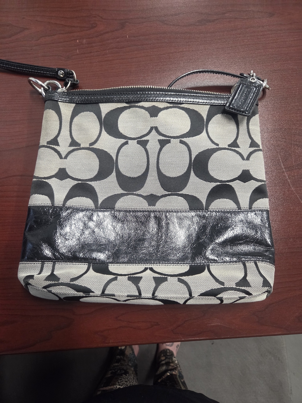 Signature-Pattern Canvas Crossbody Bag in Black and Cream